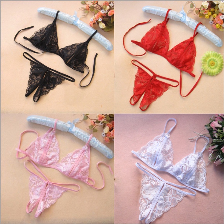 Sexy Lingerie Set Female Breastless Bra Open Butts Three Point Style