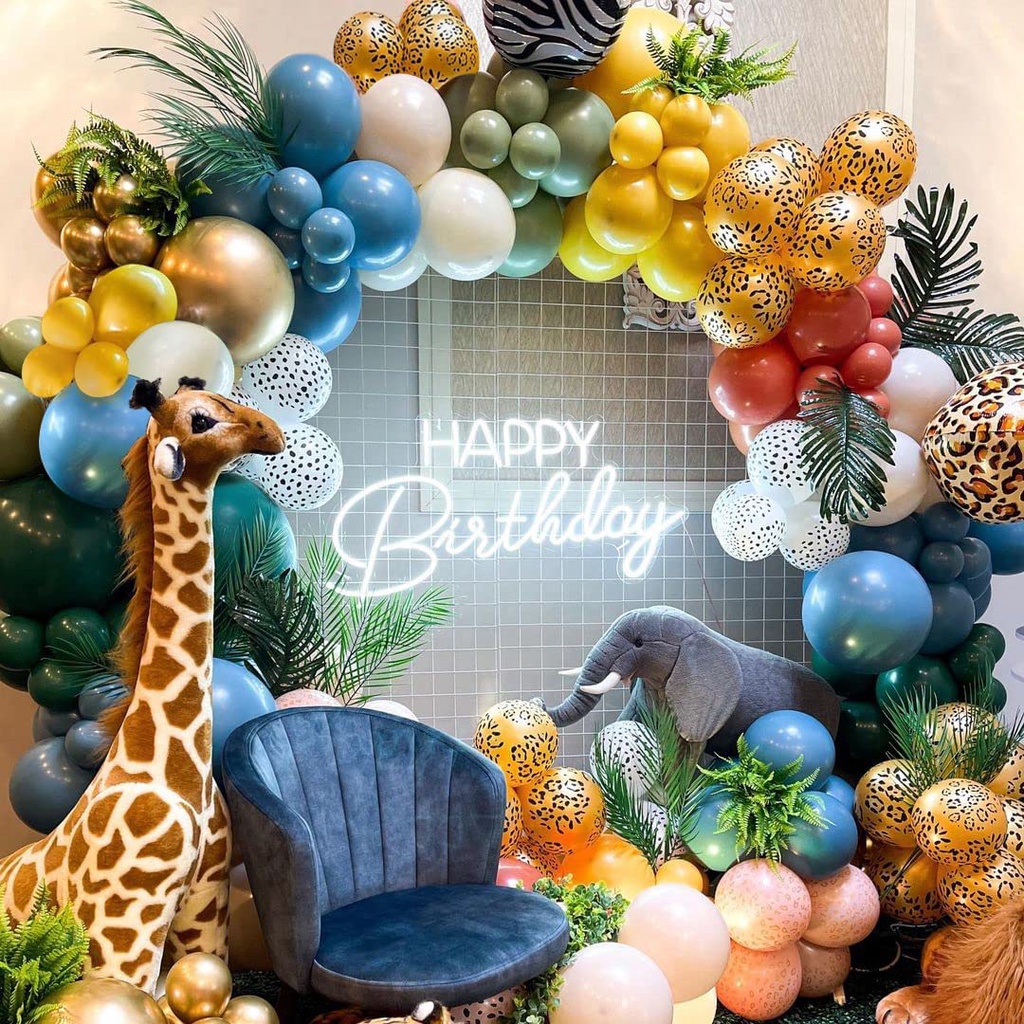 Set Jungle Safari Theme Balloons Garland Arch Kit Retro Blue Green