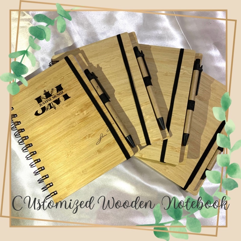 Bamboo Notebook With Garter Personalized Laser Engraved Wood