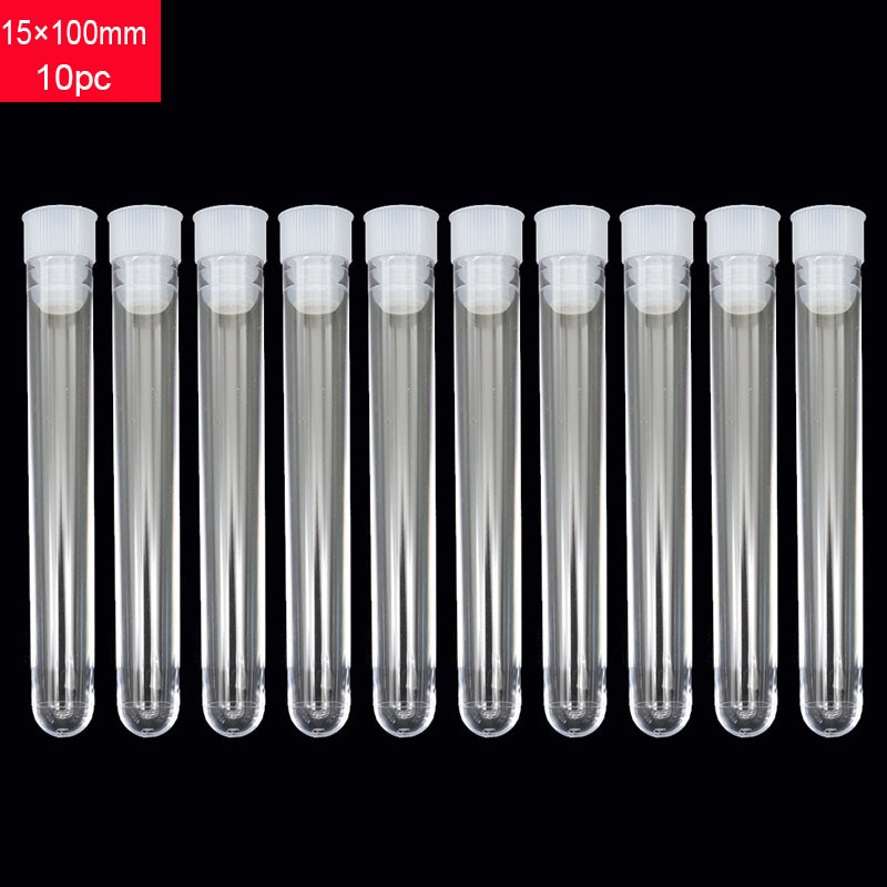 10 Pcs Pack 15 100mm Plastic Hard Test Tube With Lid Transparent