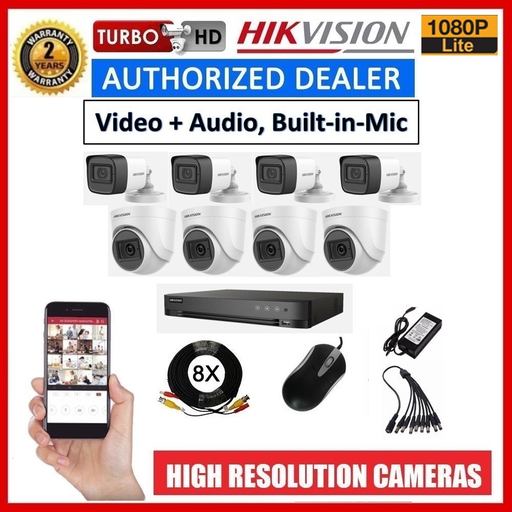 HIKVISION CCTV PACKAGE WITH AUDIO 2MP ECO 8 CAMERAS WITH MIC TURBO HD