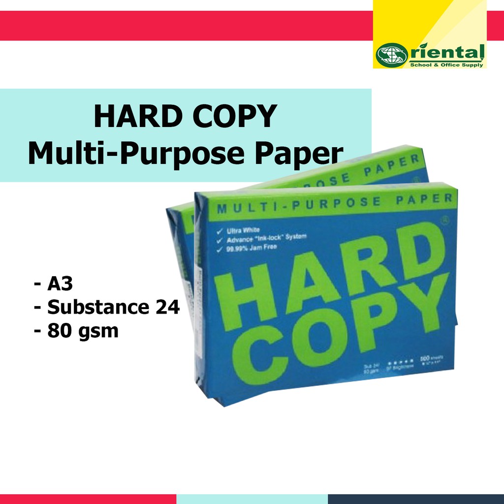 Hard Copy A3 Substance 24 80 Gsm 500 Sheetes Copy Paper Sold Per