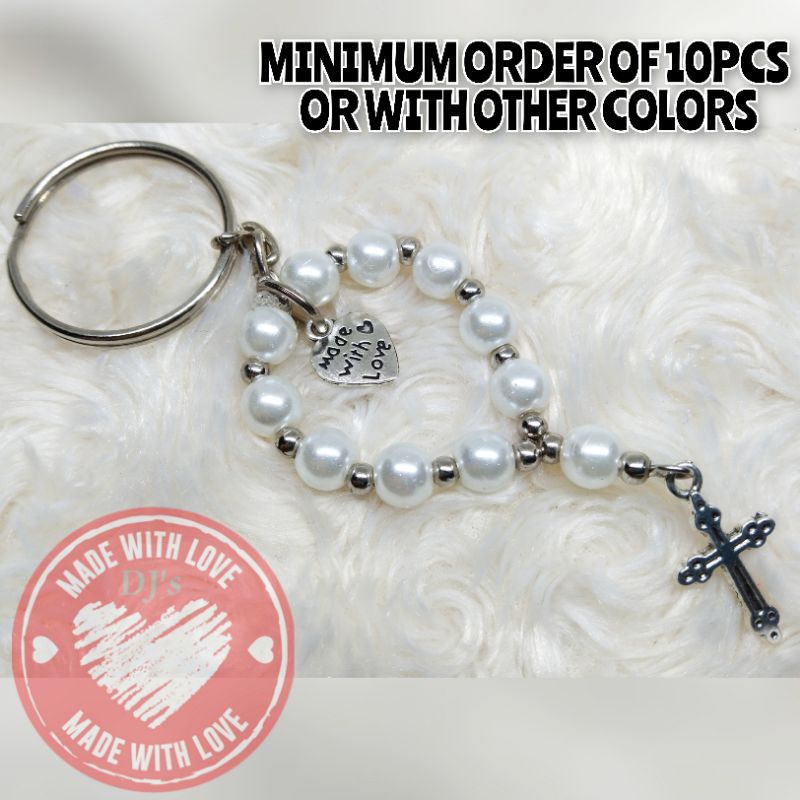 Keychain Mini Rosary White Pearl Souvenirs Baptismal Birthday