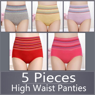 5PCS High Waist Panty Plus Size Panties Women Cotton Crotch