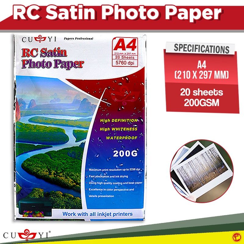 CUYI RC SATIN PHOTO PAPER A4 SIZE 200GSM 20SHEETS Shopee Philippines