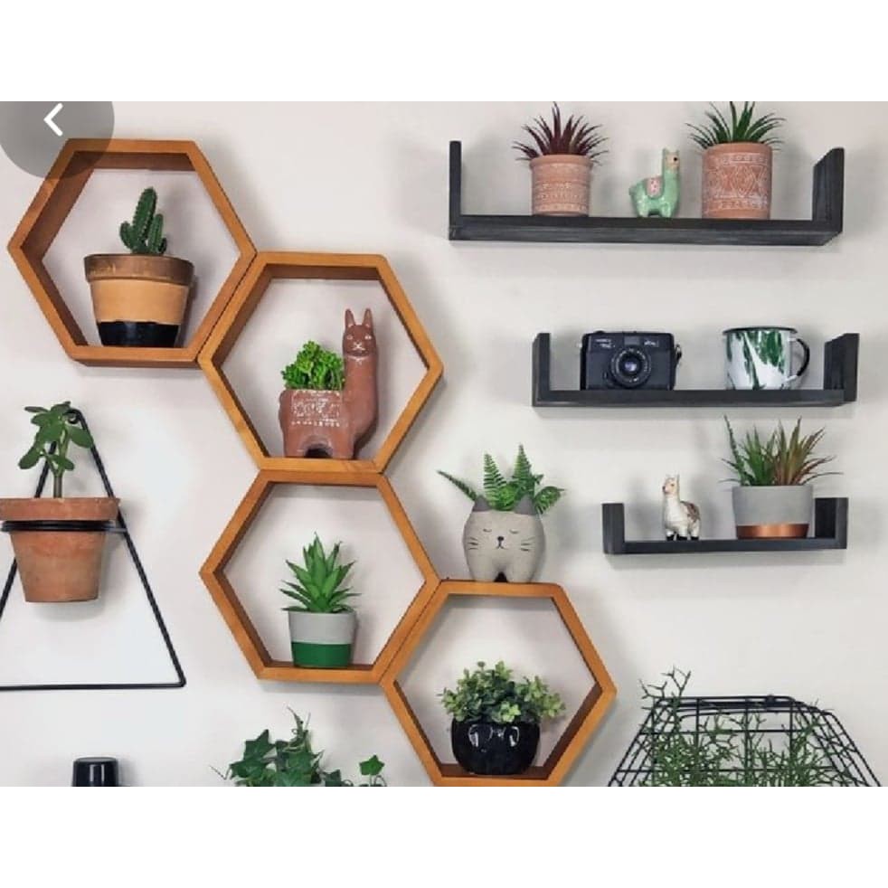 Neo Krafts Hexagon Wood Honeycomb Wall Decor Hexagon Planter Shelf