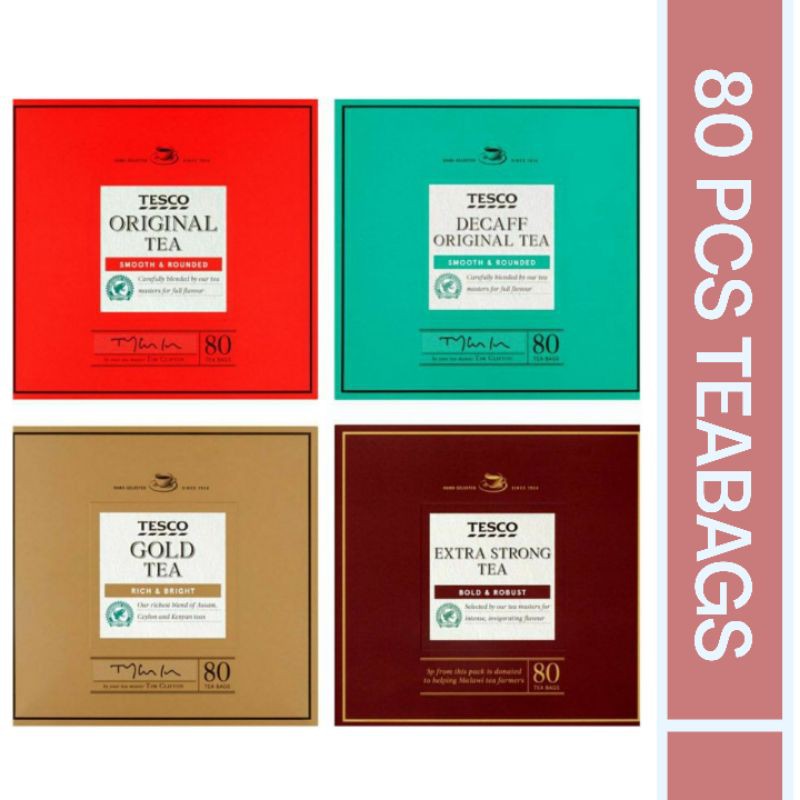 80 TEABAGS TESCO ORIGINAL GOLD DECAFF PEPPERMINT INFUSION EXTRA STRONG