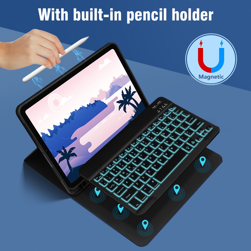 Goojodoq For Ipad Case With Keyboard Backlight Pencil Holder Th