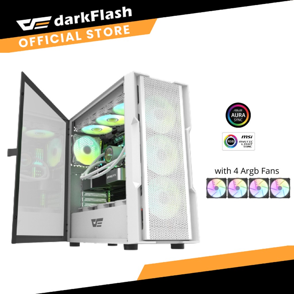 Dark Flash Dk431 White Metal Full Mesh Front Panel E Atx Gaming Case