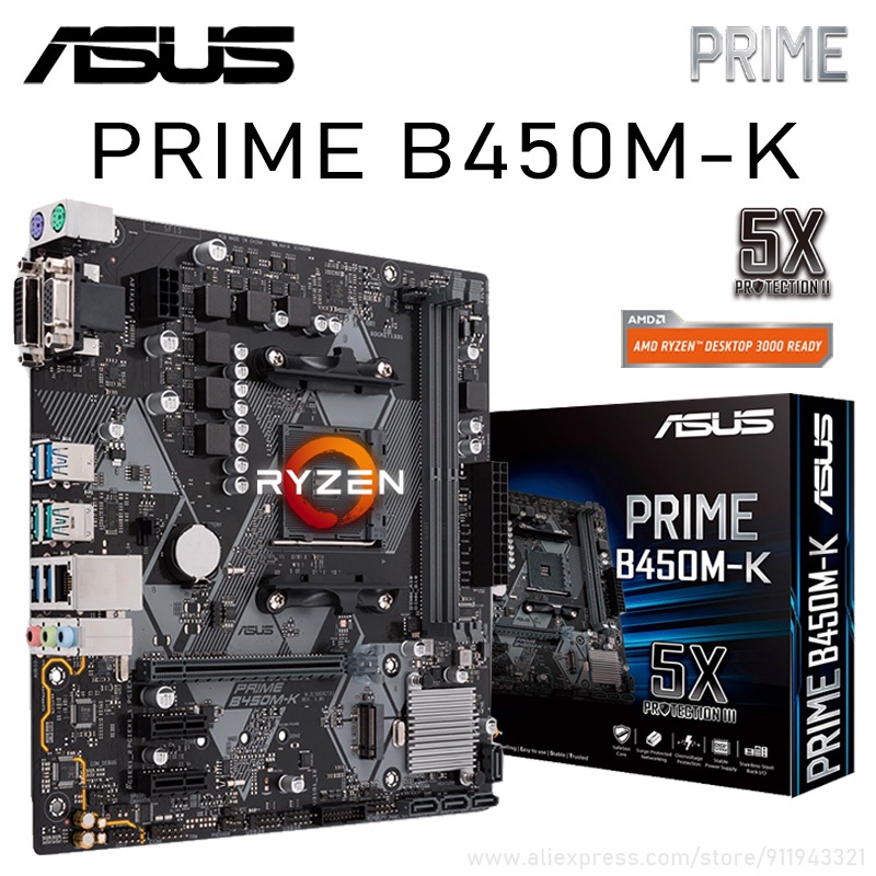 Asus PRIME B450M K AMD B450 Socket AM4 Motherboard PCI E 3 0 2 DDR4