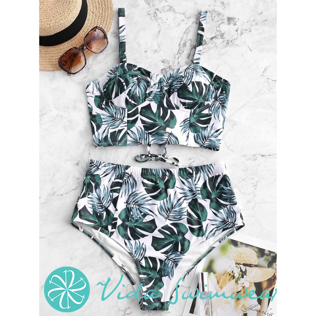 Palm Leaves Bikini Swimsuit Two Piece Pushup Swimwear For Women Shopee Philippines