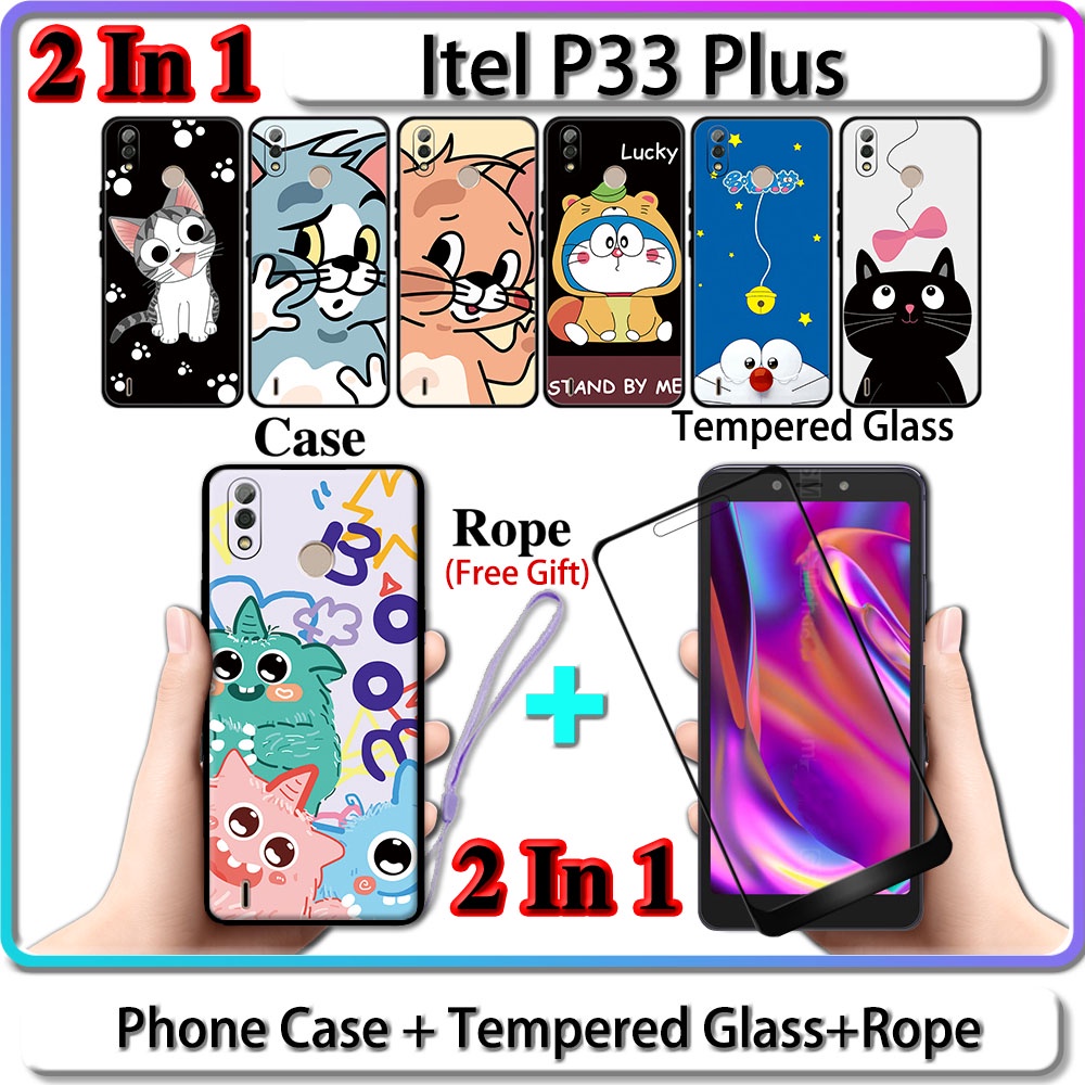 In Case Itel P Plus Case With Tempered Glass Screen Protector Cat