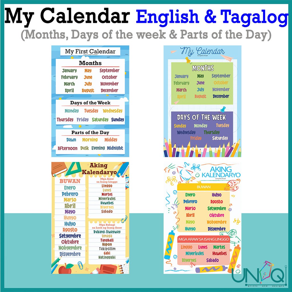 UNIQ Laminated Educational Wall Chart My Calendar Months Days Weeks