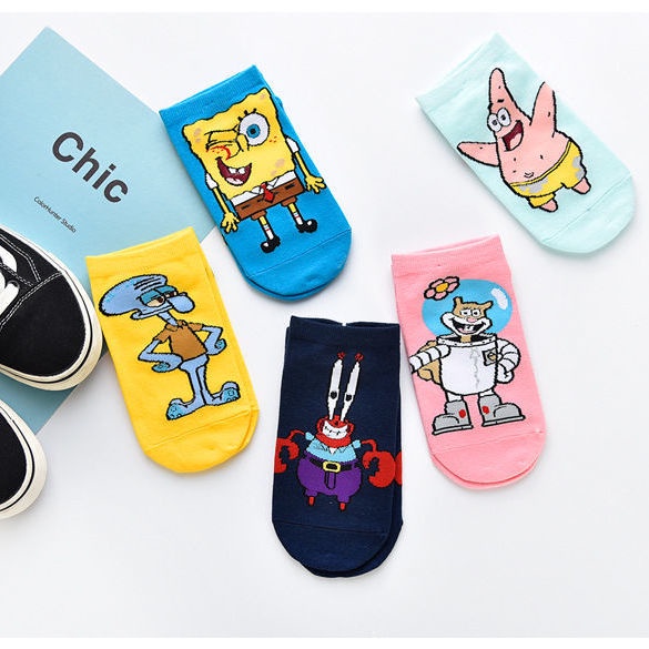 5 Pairs Korean Cute Cartoon SpongeBob Patrick Star Iconic Socks For