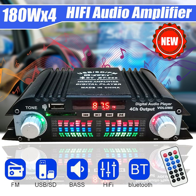 BT 998 HIFI Digital Audio Amplifier Bluetooth Radio Car Home Speaker FM