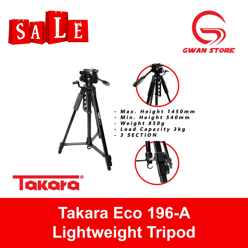 Takara Eco 196A Lightweight Travel Tripod Free Bag For DSLR Mirrorless