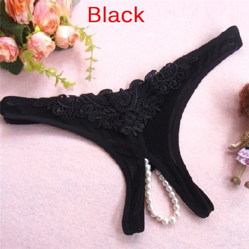 Affordable Prices Crotchless Stimulating Lace Panties Thong W Pearl