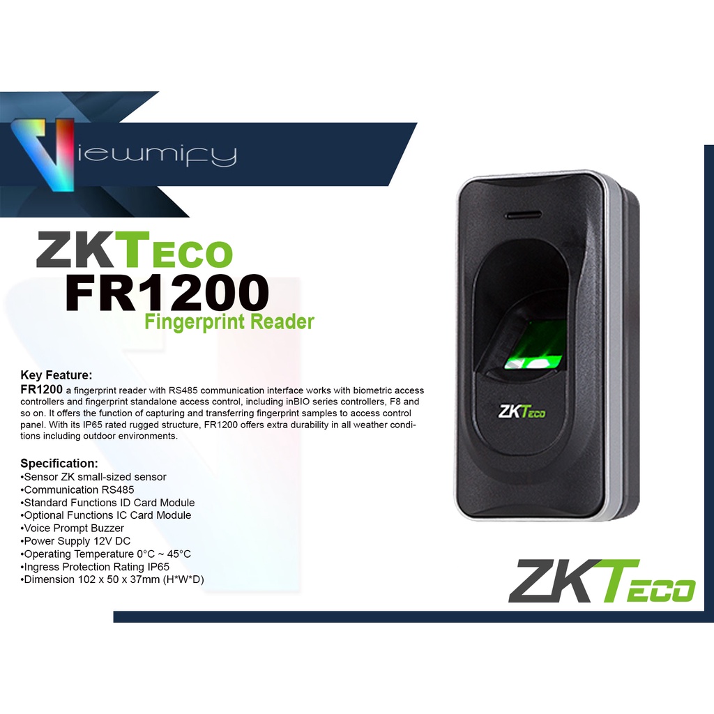 ZKTeco FR1200 Fingerprint Reader With RS485 Communication Interface