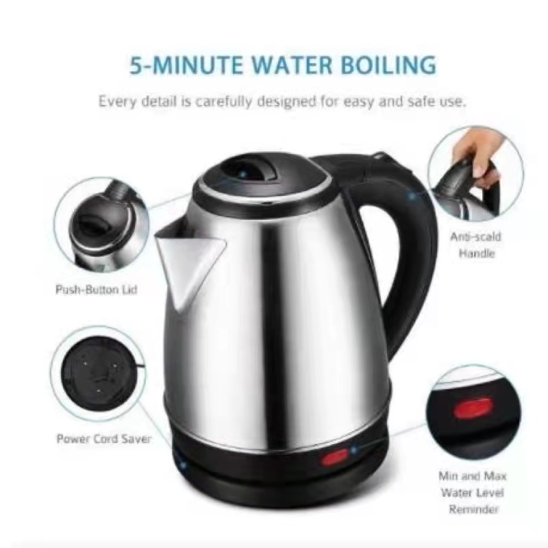 E Koriginal Scarlett Stainless Steel Electric Heat Kettle Liters