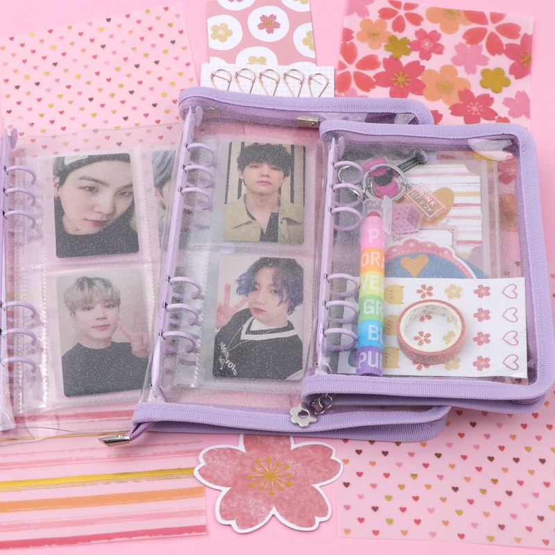 A A Zipper Binder Kpop Transparent Glitter Photocard Binder Diy Photo