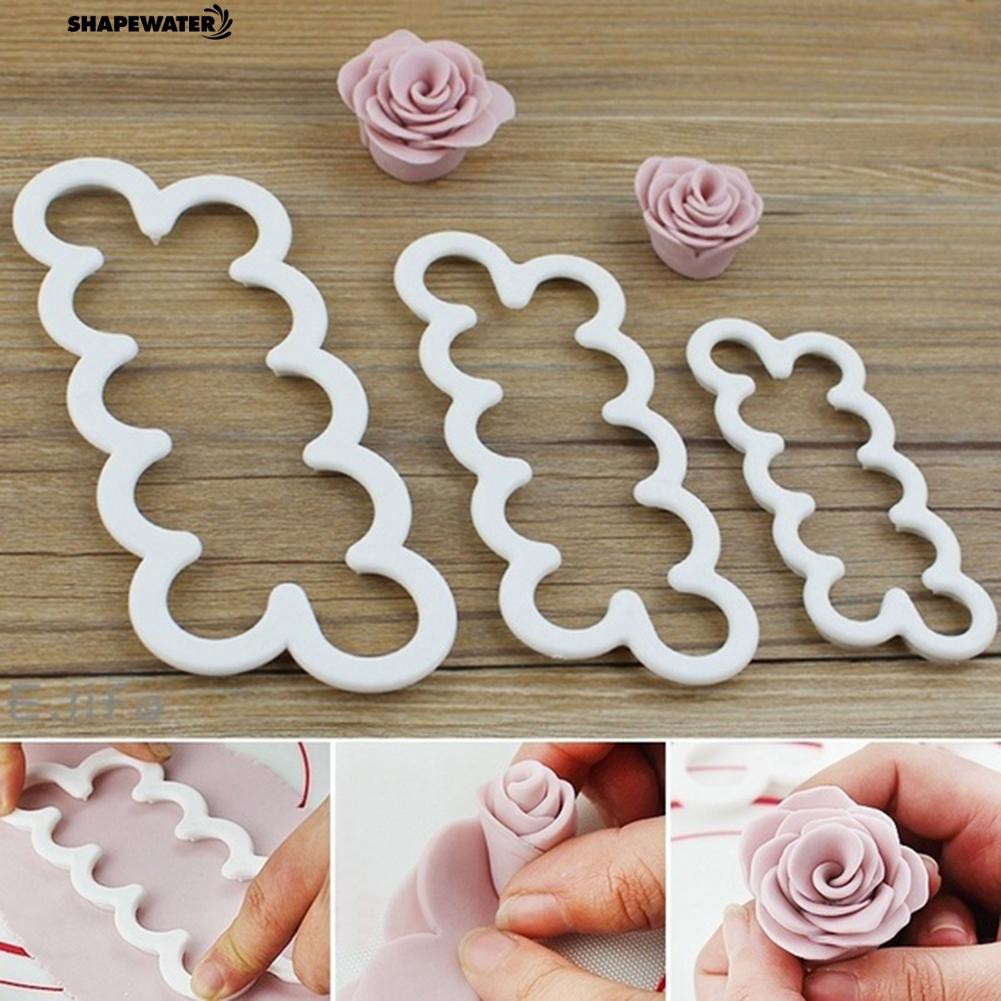 3pcs Plastic Rose Flower Cake Fondant Icing Tools Mould Sugarcraft Dec