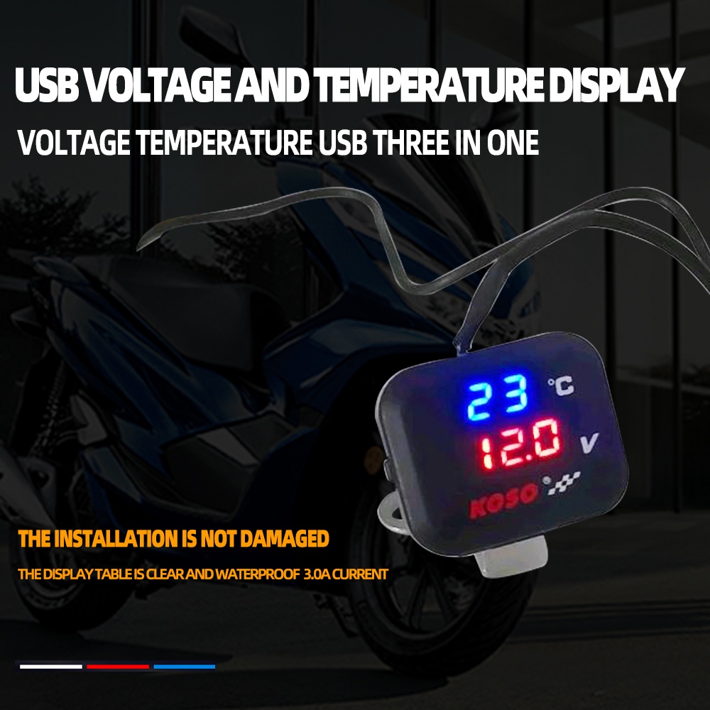 Universal KOSO Digital Meter Monitor 3 In 1 Motorcycle LED Voltage