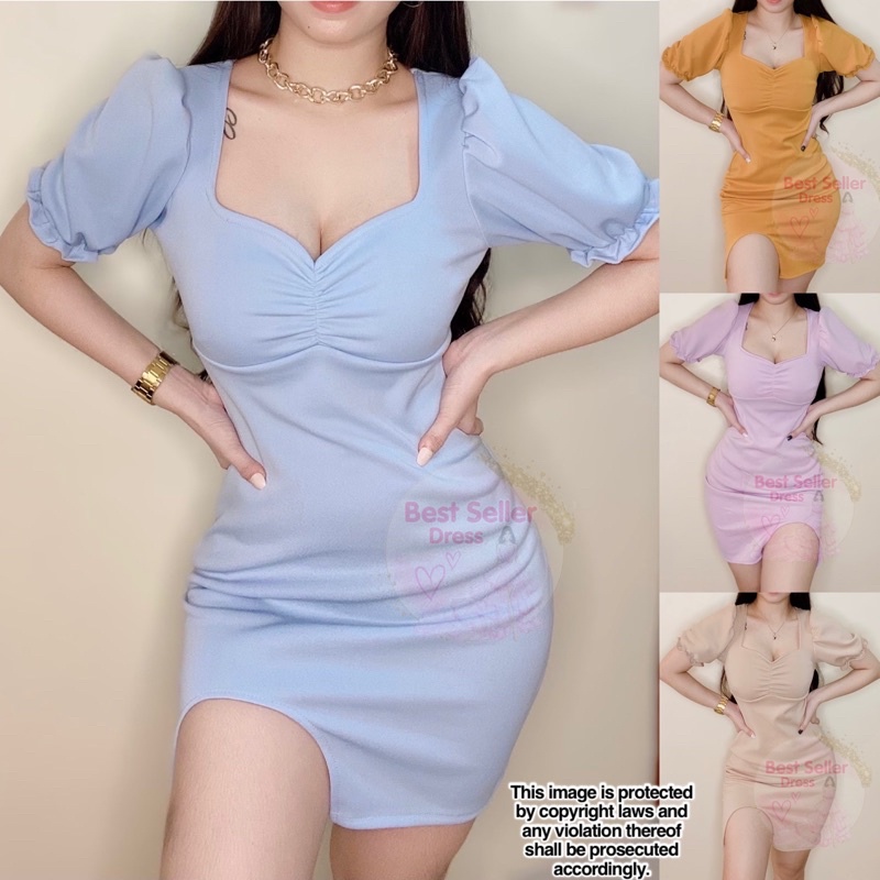 Best Seller KATE Slit Vintage Puff Sleeves Sexy Dress BEST SELLER