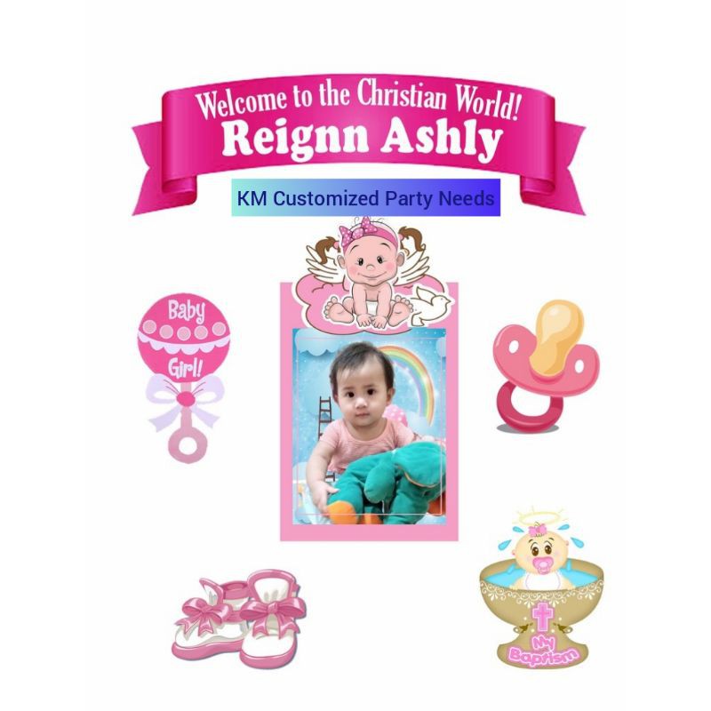 Christening For Baby Girl Theme Customized Cake Topper Shopee Philippines