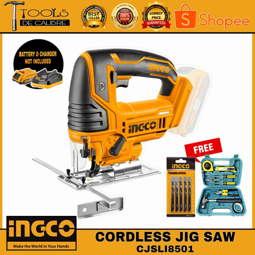 INGCO 20V Lithium Ion Cordless Jig Saw CJSLI8501 W FREE TOOLSET