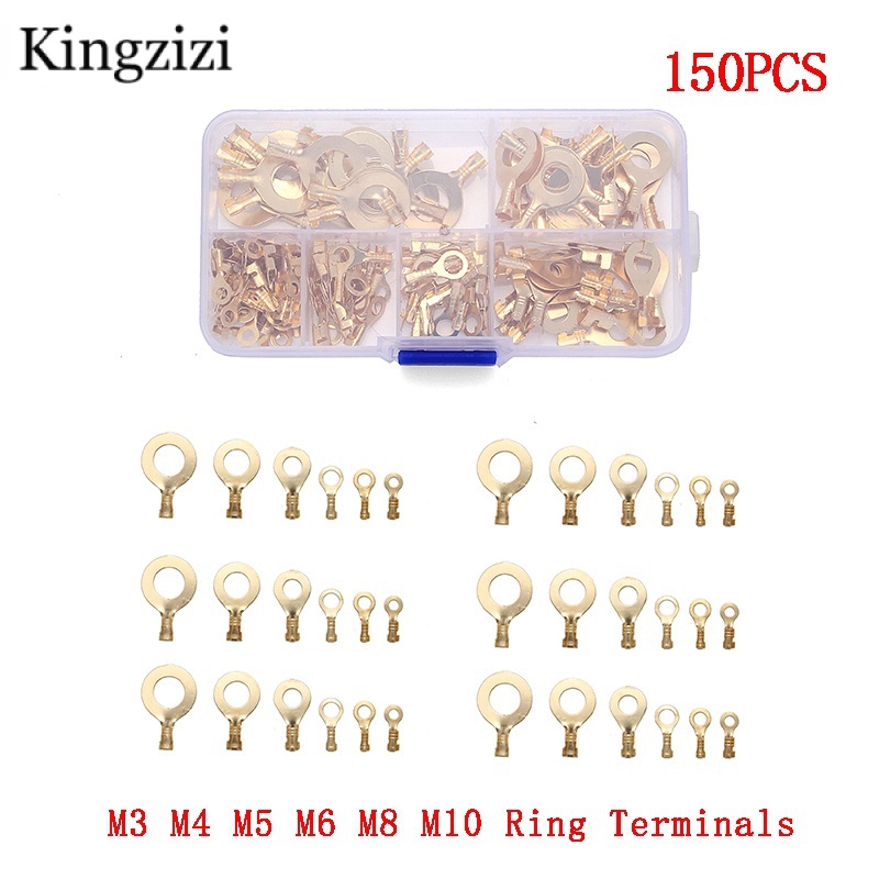 150PCS M3 M4 M5 M6 M8 M10 Ring Lugs Ring Eyes Copper Crimp Terminals