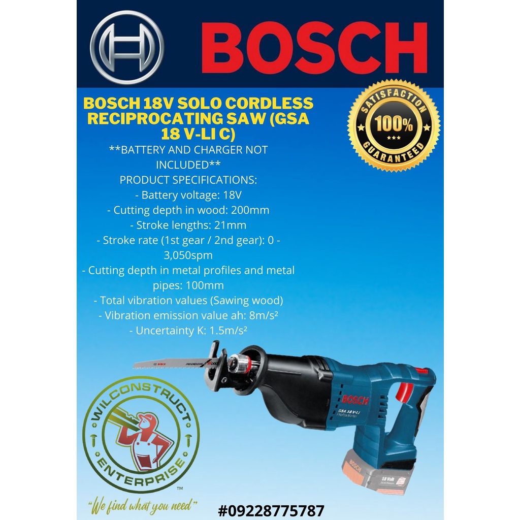 Bosch V Solo Cordless Reciprocating Saw Gsa V Li C Shopee