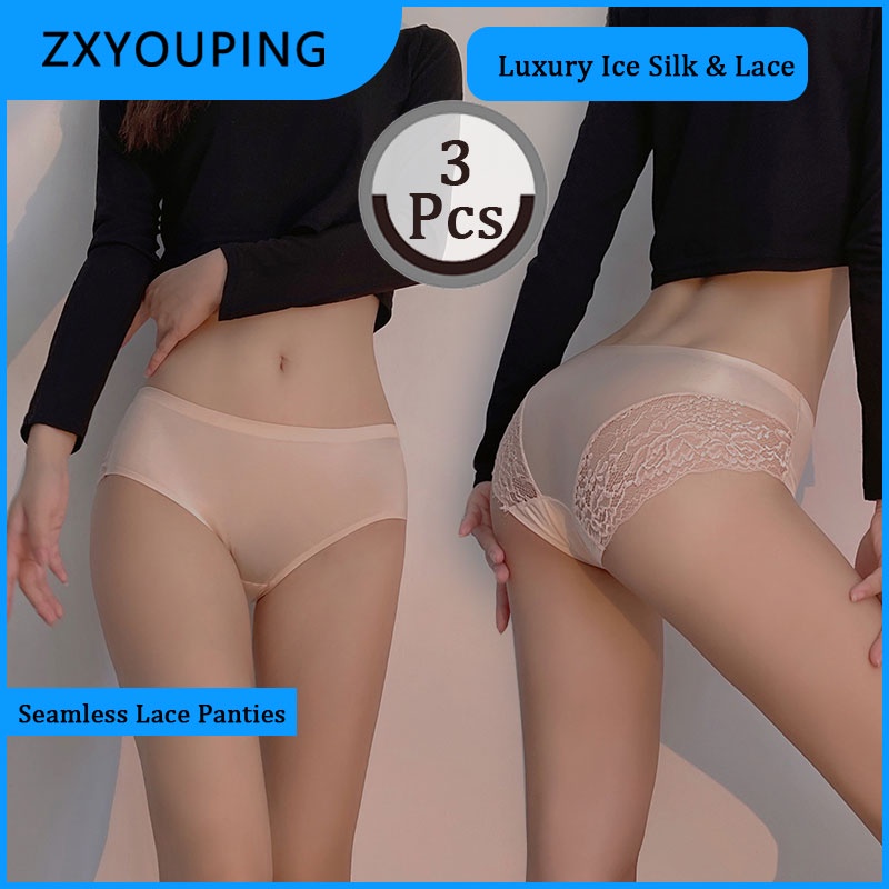 Pcs Sexy Lace Panty For Women Luxurious Smooth Ice Silk Panties