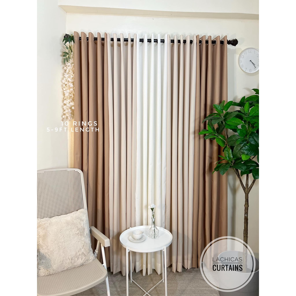 Wood Light Beige Nude Earth Color Home Curtains 3in1 5in1 10 Rings