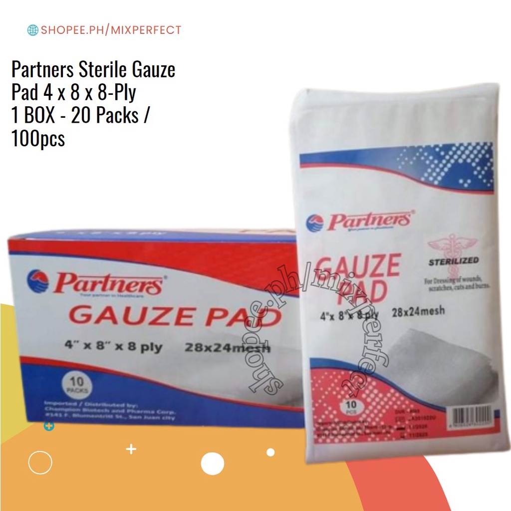 Partners Sterile Gauze Pad 4 X 8 X 8 Ply 1 BOX 20 Packs 100pcs