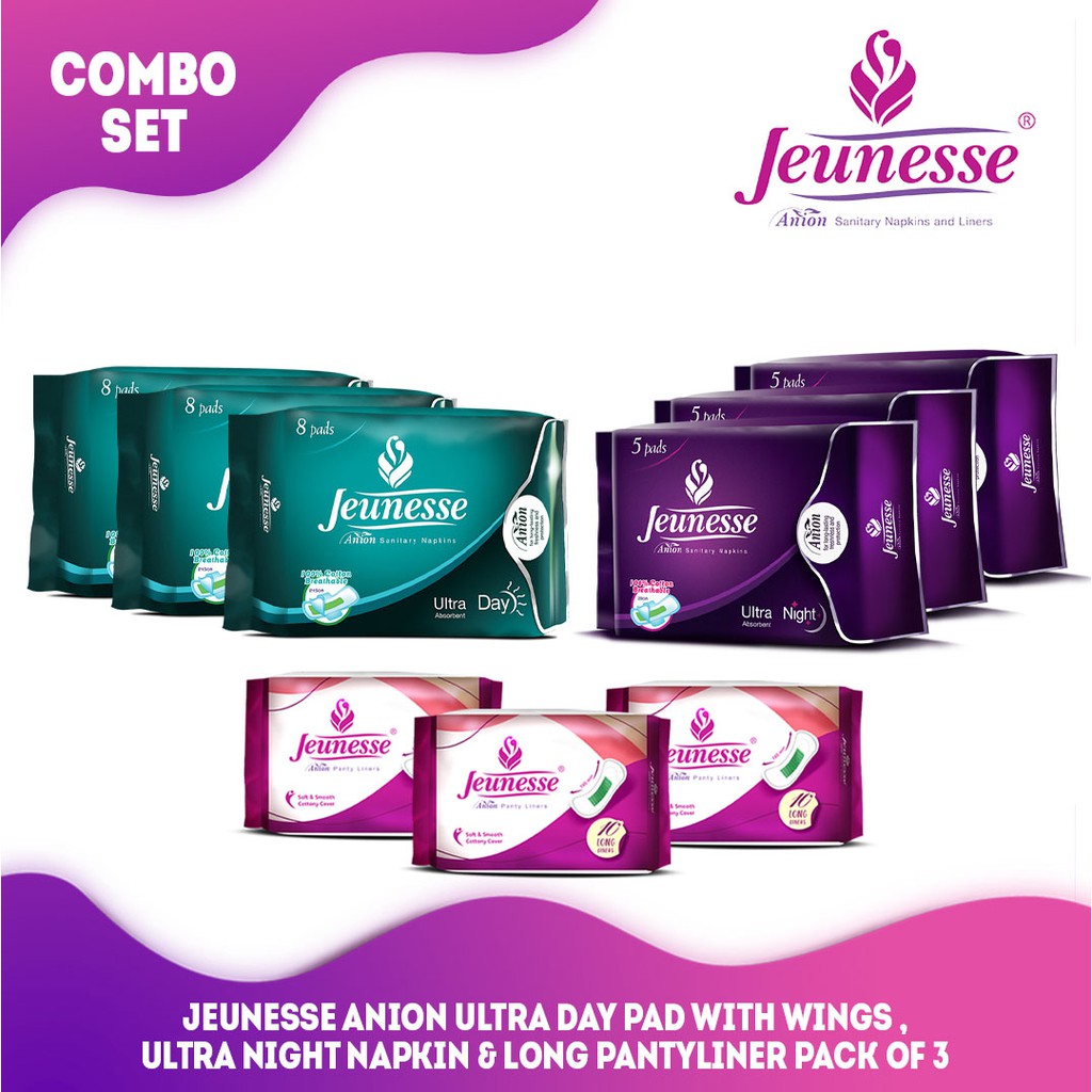 Jeunesse Anion Ultra Day W Wings Ultra Night Sanitary Napkin With