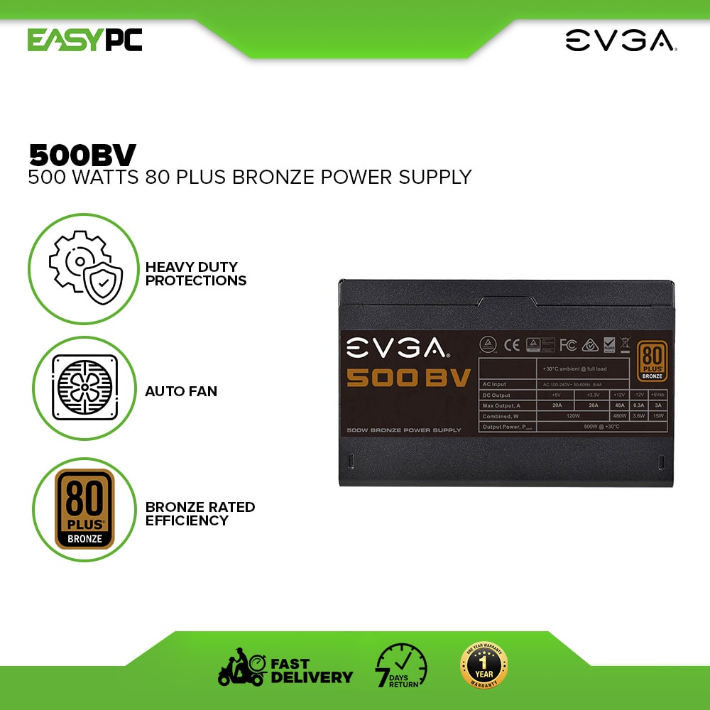 Evga Power Supply Bv Watts Plus Bronze W True Rated Power