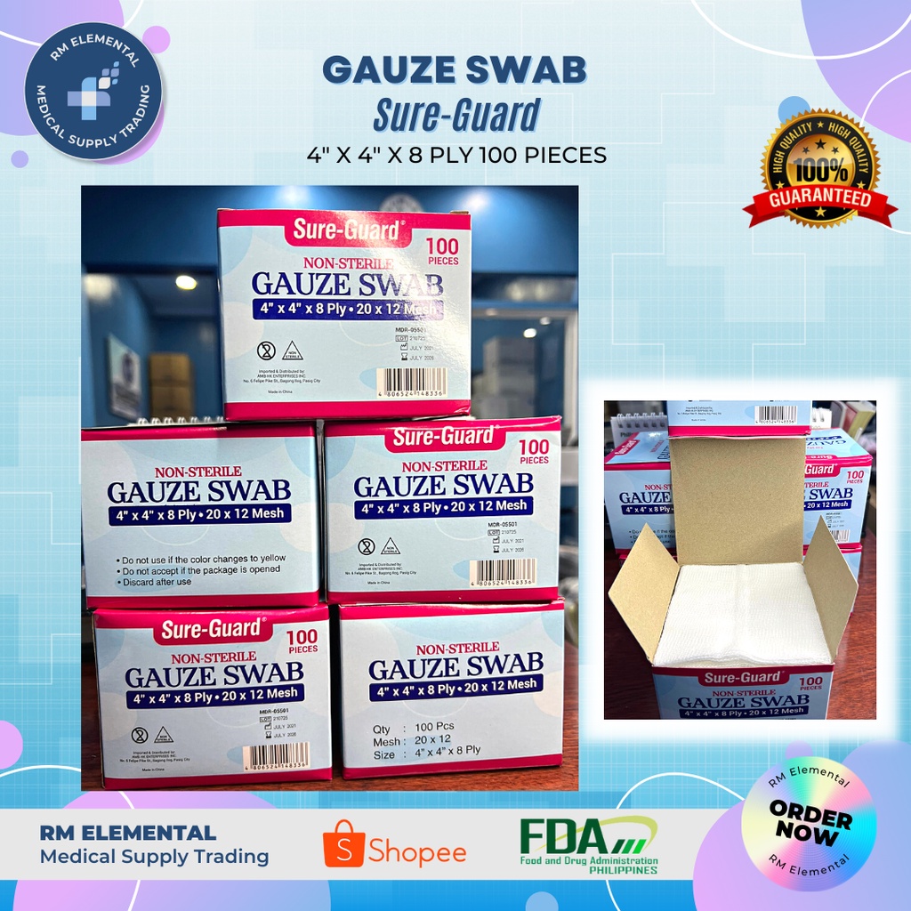 Sure Guard Gauze Swab Non Sterile 4 X4 X8 PLY 100 Pcs Shopee