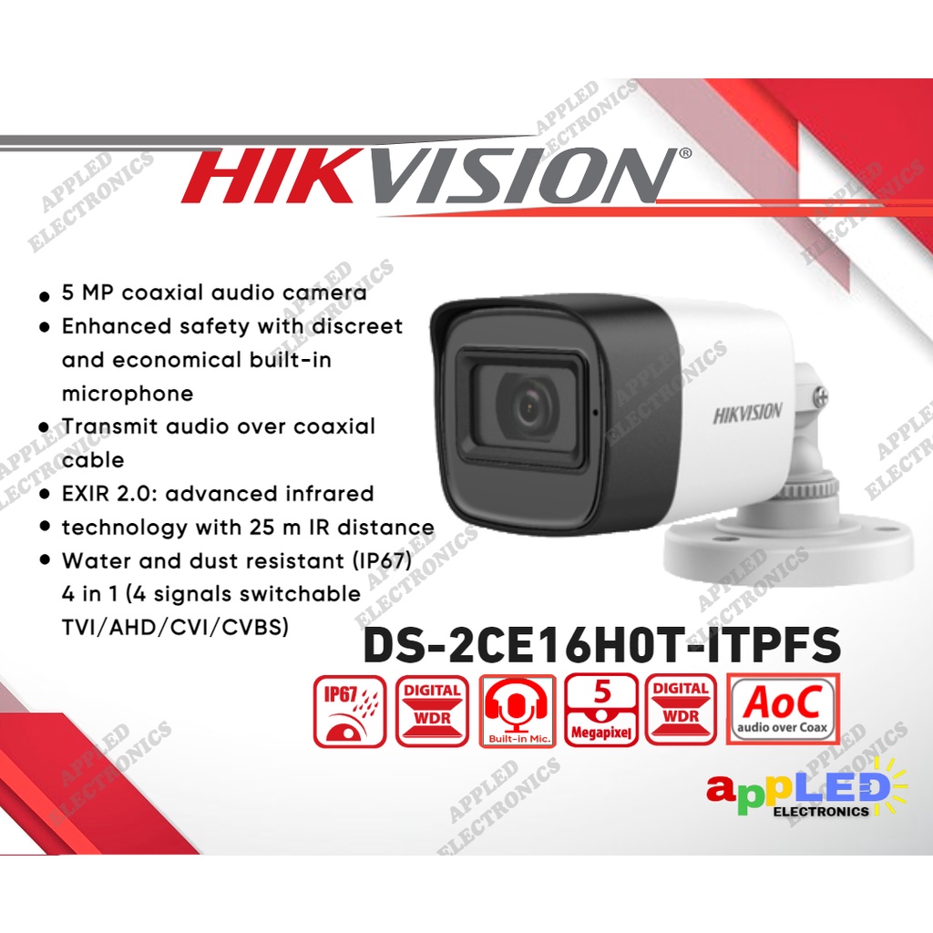 Hikvision Ds Ce H T Itpfs Mp Audio Bullet Analog Infrared Cctv