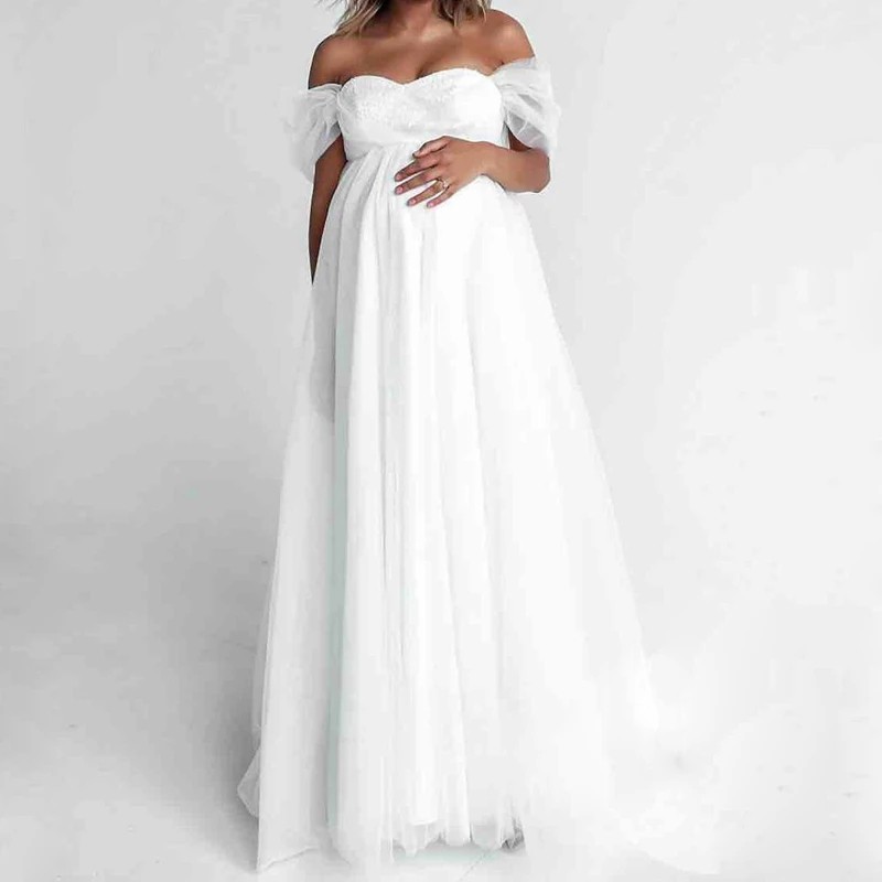 White Maternity Maxi Dresses For Photo Shoot Summer Maternity Long