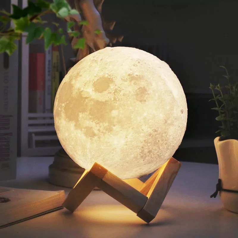 Led Night Light D Print Moon Lamp With Stand Battery Powered Soft