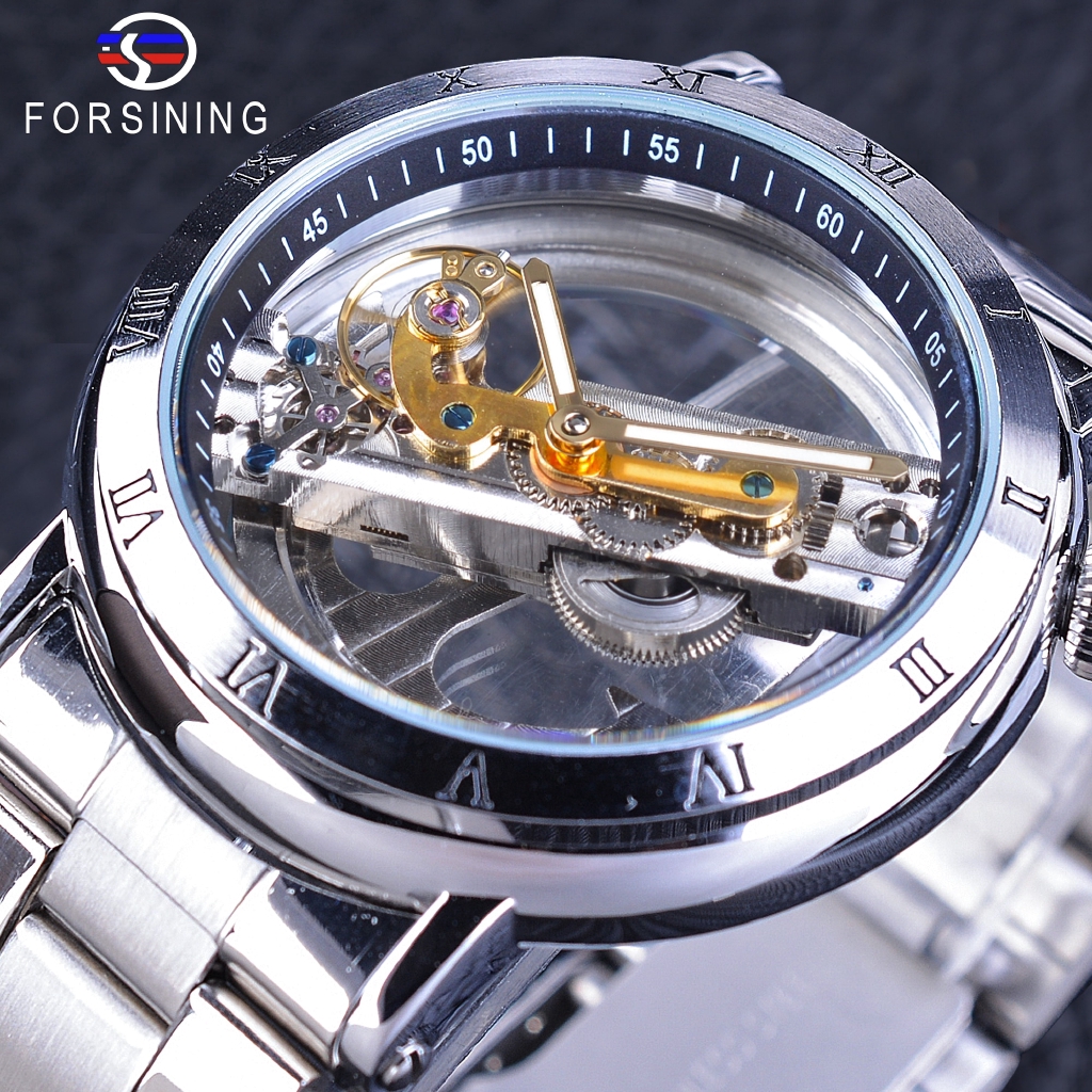 Forsining Double Side Transparent Tourbillion Mechanical Steampunk Men