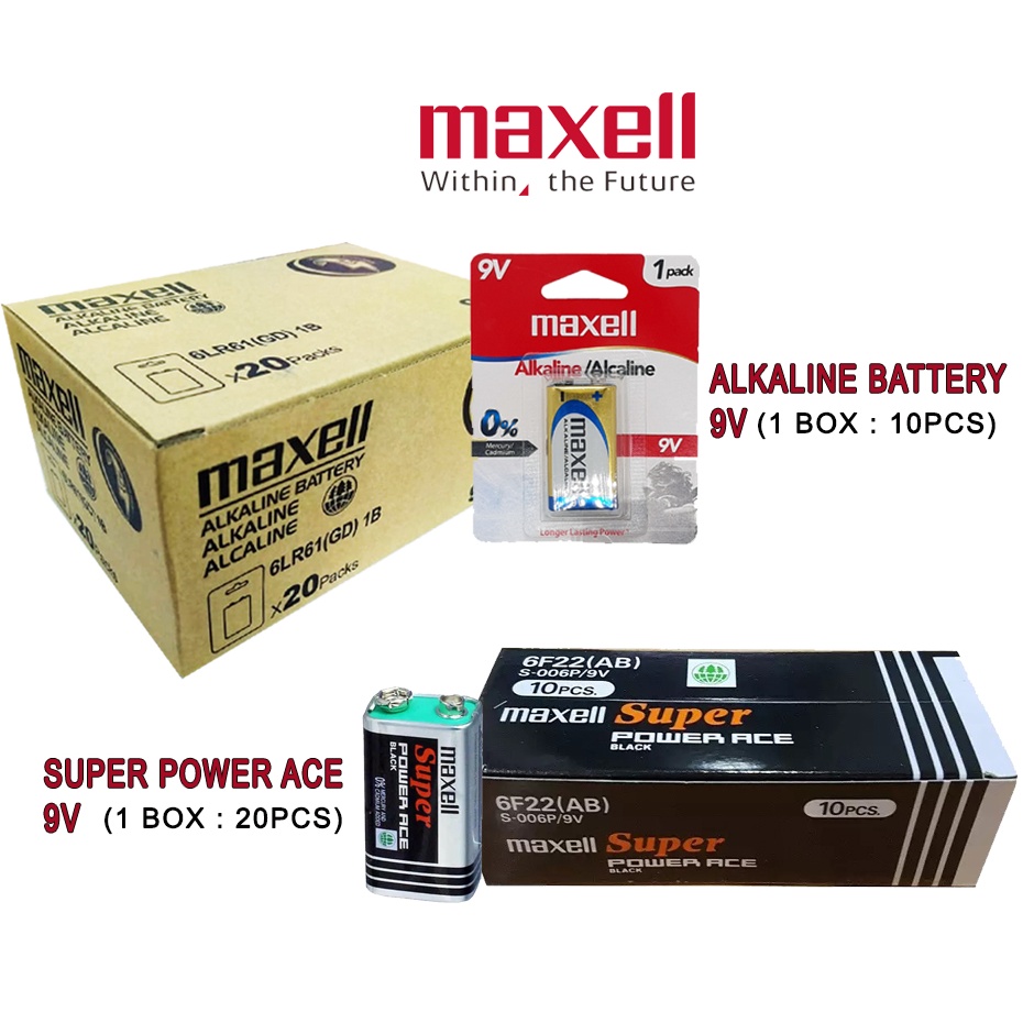 Original Maxell Super Power Ace 9V 1Box 10pcs Maxell Alkaline 9V