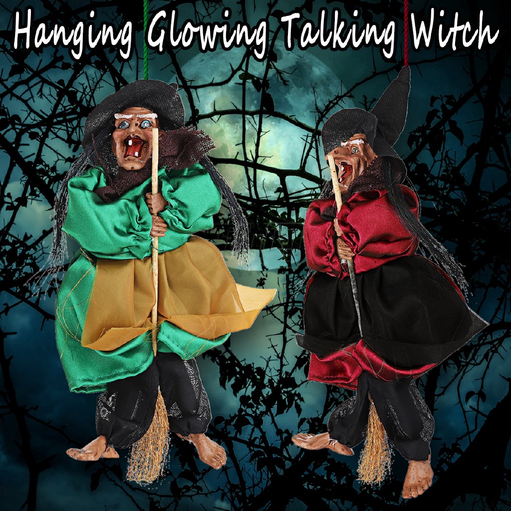 Halloween Hanging Animated Talking Witch Props Laughing Sound Control