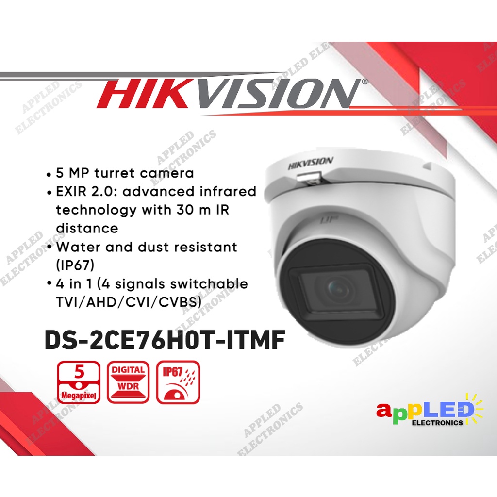 Hikvision DS 2CE76H0T ITMF C 5MP Turret Analog Infrared Metal CCTV