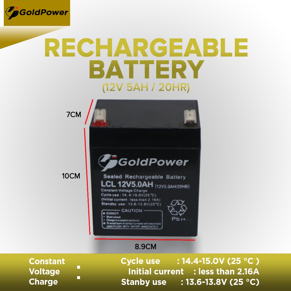 GoldPower 12V 5AH 20HR UPS Sealed Rechargeable Lead Acid Battery 12