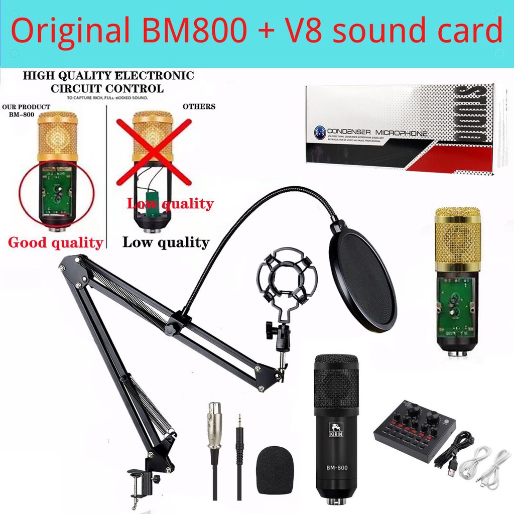 Original BM800 Condenser V8 Soundcard Set Metal Condenser Mic And V8