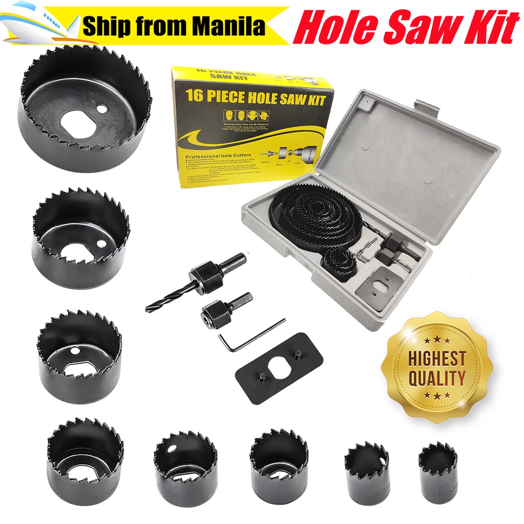 16pcs Wood Hole Saw Set Drill Bit Carbon Steel 19 127mm Hole Cutter Set