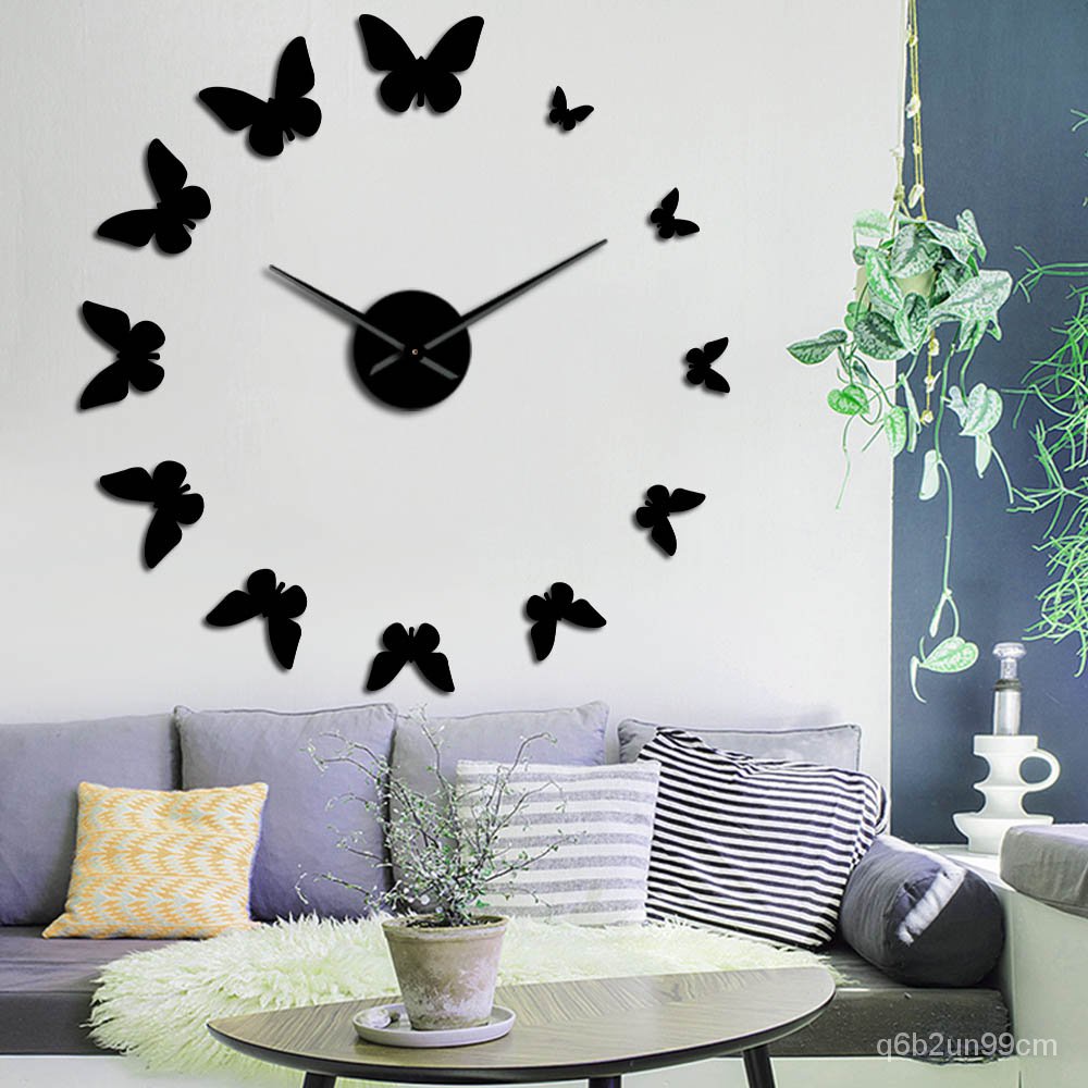 DIY Giant Wall Clock 3D Butterfly Mirror Large Numer Wall Clock Sticker