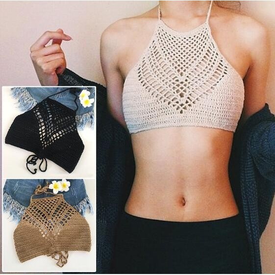 Crochet Bikini Crop Top Knitted Bikini Swimwear Beach Wear Shopee