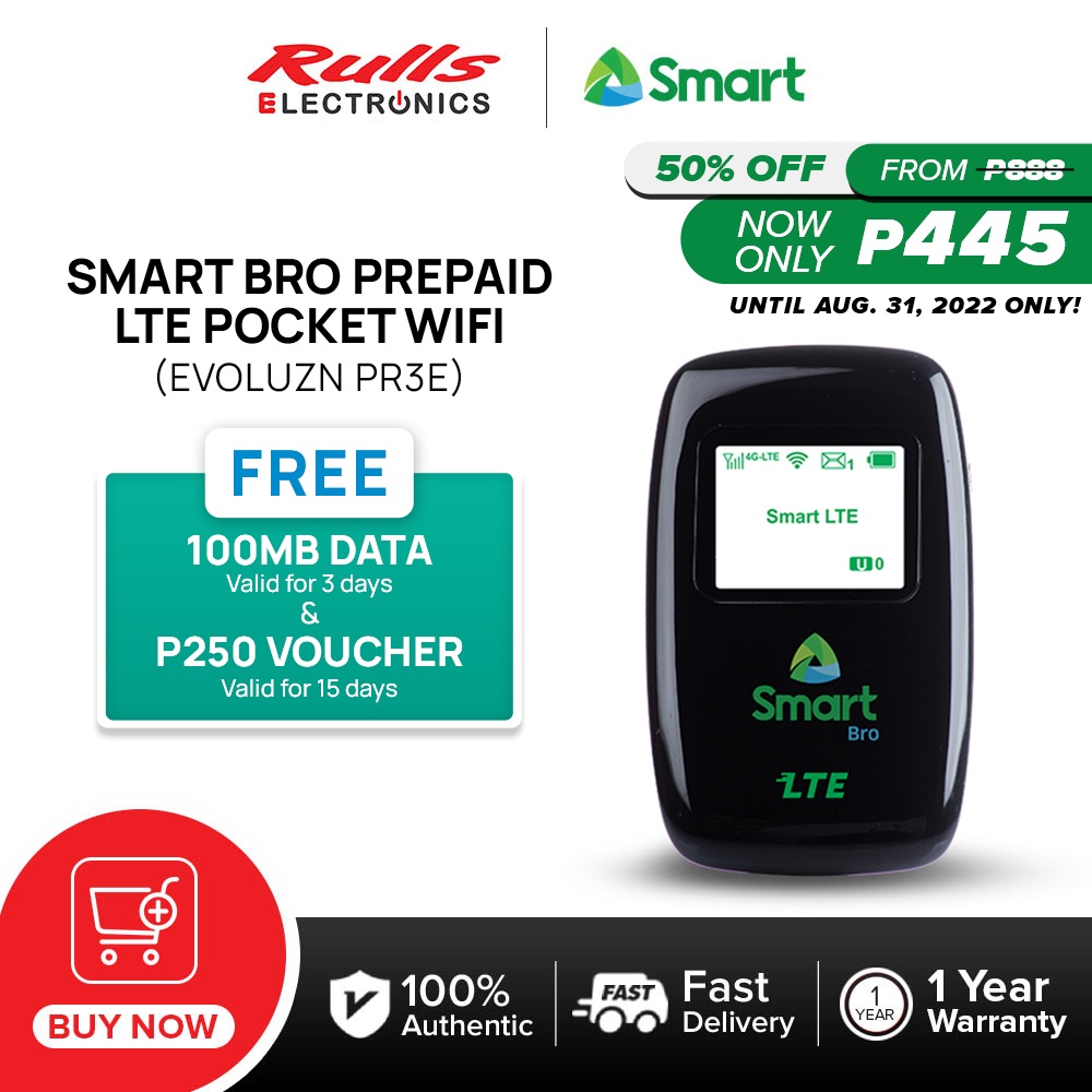 Smart Bro Prepaid LTE Pocket WiFi CAT 4 EVOLUZN PR3E W FREE 100MB